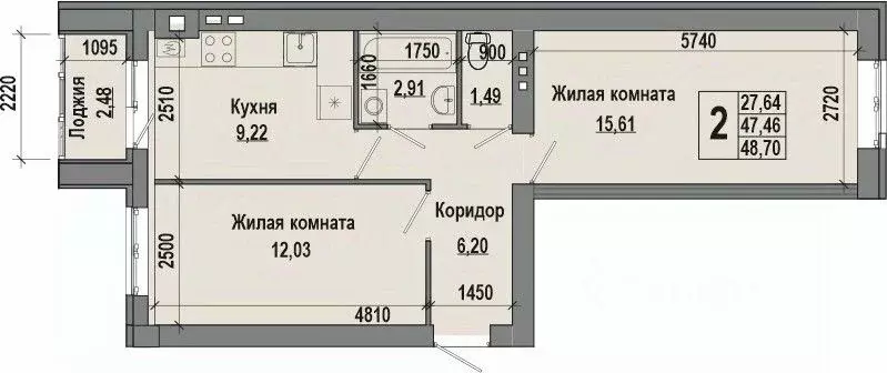 2-к кв. Волгоградская область, Волгоград Долина-2 жилрайон,  (48.7 м) - Фото 0