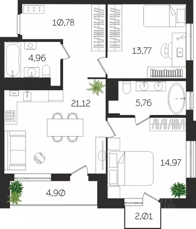 2-к кв. Тульская область, Тула ул. Богородицкая, 8В (78.27 м) - Фото 1