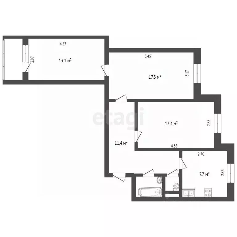 3-к кв. Ямало-Ненецкий АО, Новый Уренгой Мирный мкр, 1/2 (65.7 м) - Фото 2