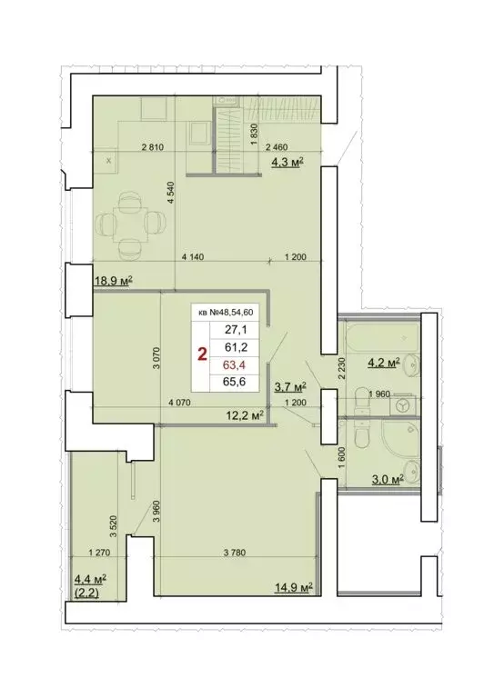 2-комнатная квартира: Кострома, Центральный район (65.6 м) - Фото 1