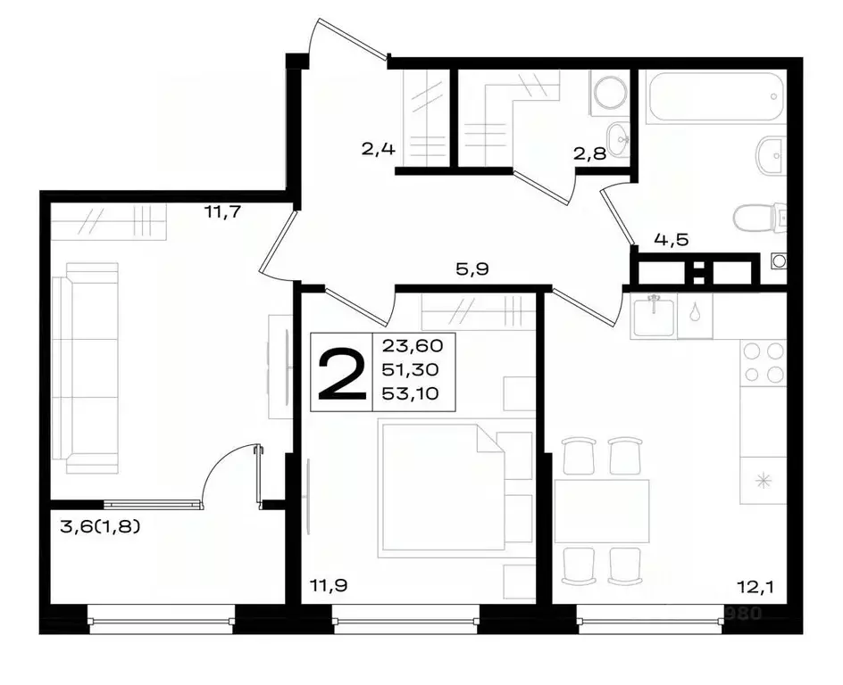 2-к кв. Ростовская область, Аксай просп. Аксайский (53.1 м) - Фото 1