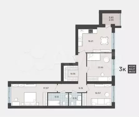 3-к. квартира, 86 м, 7/9 эт. - Фото 1