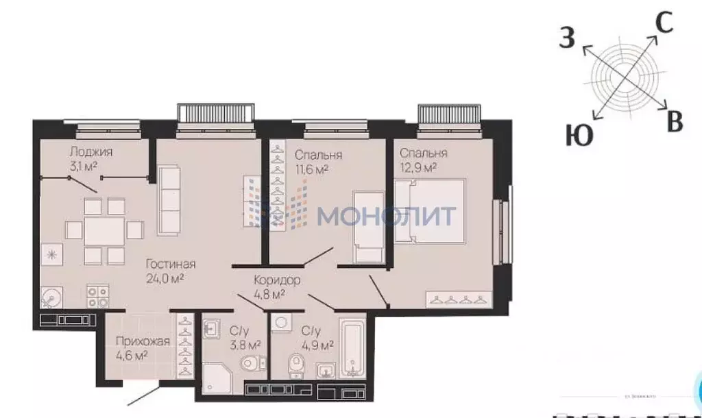 2-к кв. Нижегородская область, Нижний Новгород ул. Белинского, 23 ... - Фото 1