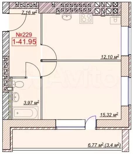 1-к. квартира, 42 м, 7/9 эт. - Фото 0