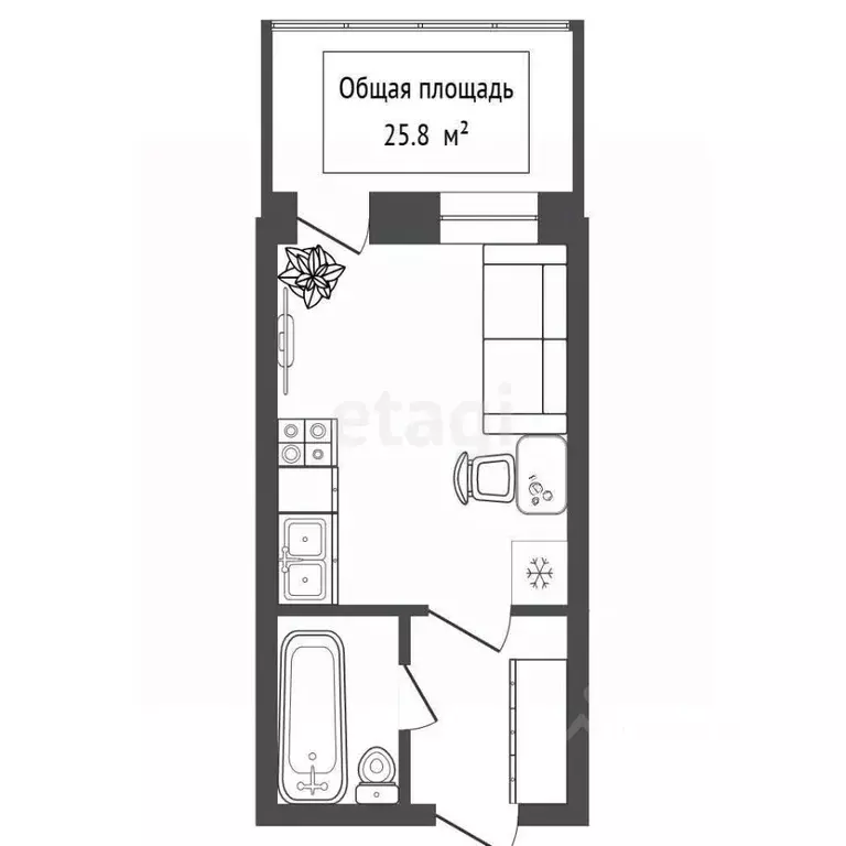 Студия Новосибирская область, Новосибирск ул. Юности, 1 (25.8 м) - Фото 2
