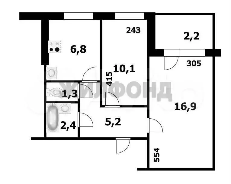 2-к. квартира, 42,9 м, 4/9 эт. - Фото 0