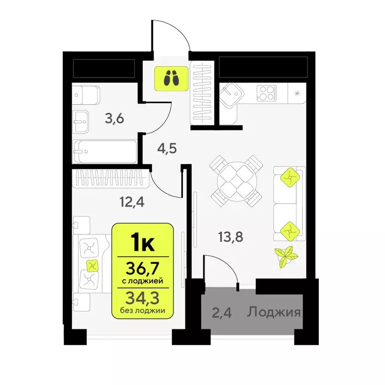 1-комнатная квартира: Тюмень, улица Андрея Приказнова, 7 (36.7 м) - Фото 2