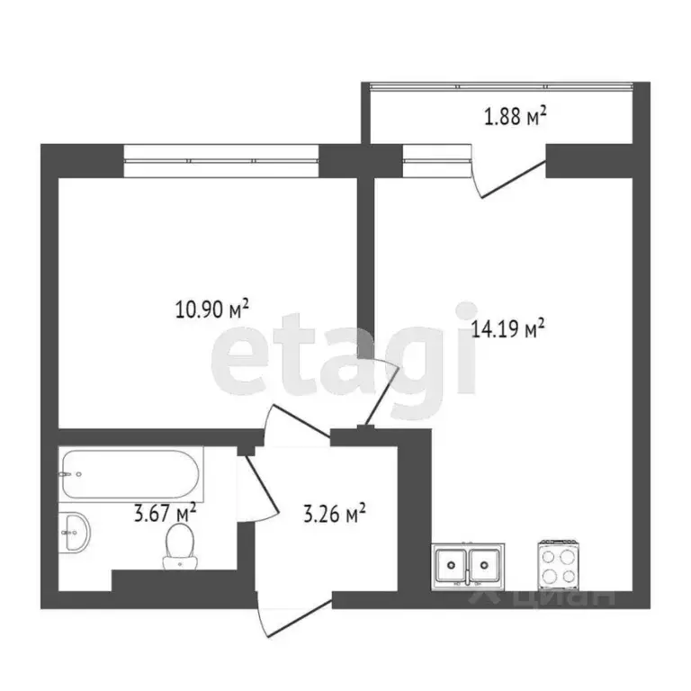 1-к кв. Тюменская область, Тюмень ДОК мкр, ул. Воронинская, 43 (30.7 ... - Фото 2