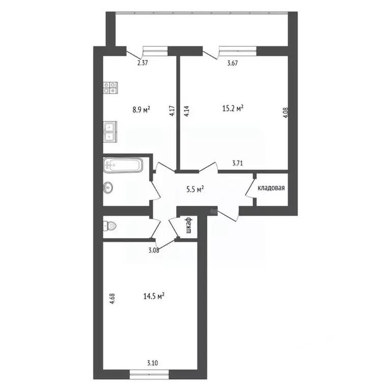 2-к кв. Вологодская область, пос. Сосновка ул. Вологодская, 4 (46.6 м) - Фото 2