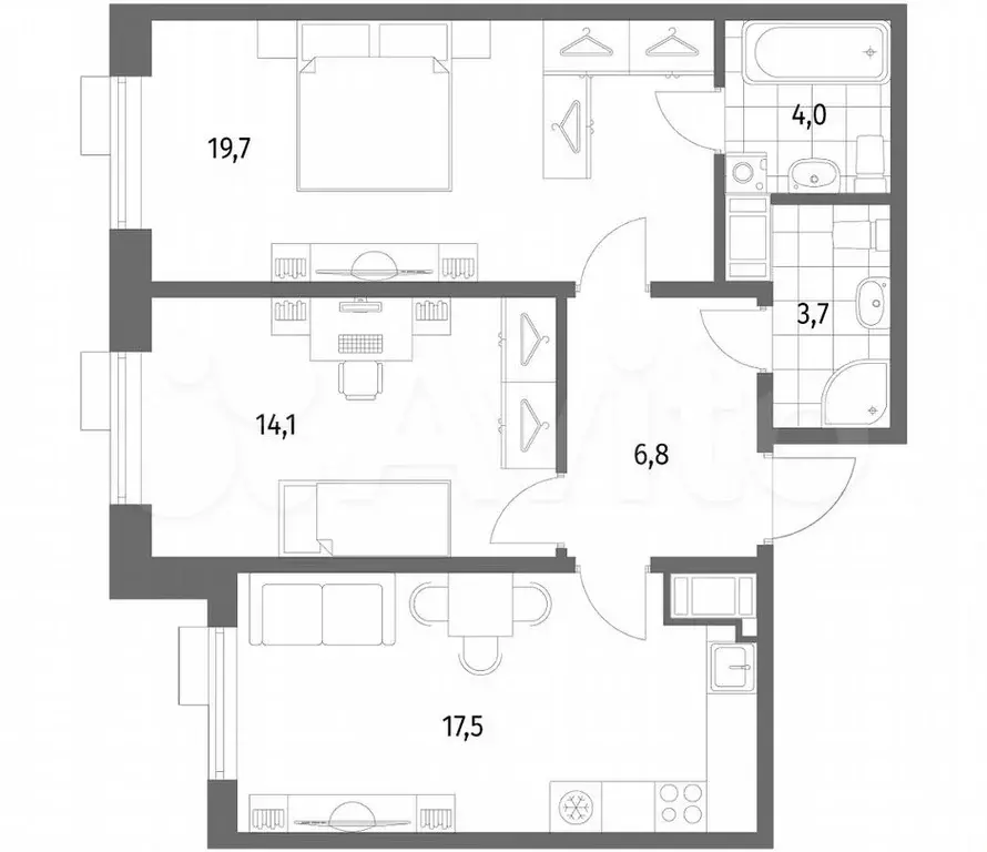 2-к. квартира, 65,8 м, 4/8 эт. - Фото 1