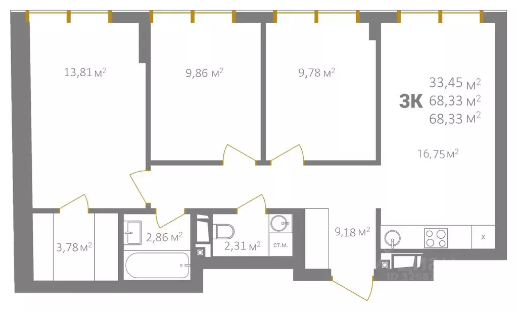 3-к кв. Нижегородская область, Нижний Новгород Караваиха мкр,  (68.33 ... - Фото 2