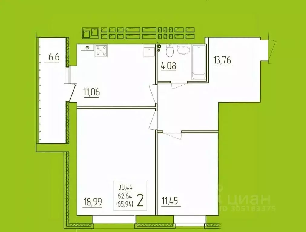 2-к кв. мордовия, саранск ш. северо-восточное, 43 (62.64 м) - Фото 1