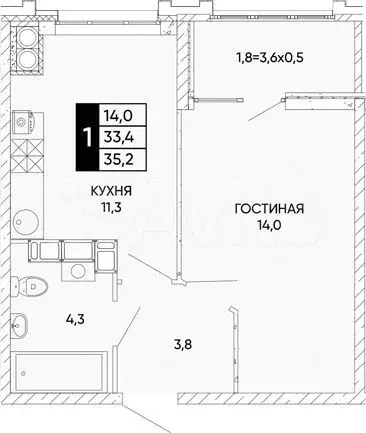 3-к. квартира, 64 м, 25/25 эт. - Фото 1