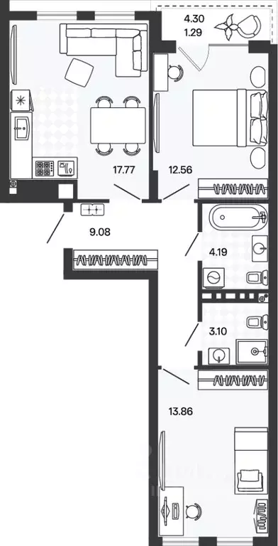 2-к кв. Калининградская область, Гурьевский муниципальный округ, пос. ... - Фото 1