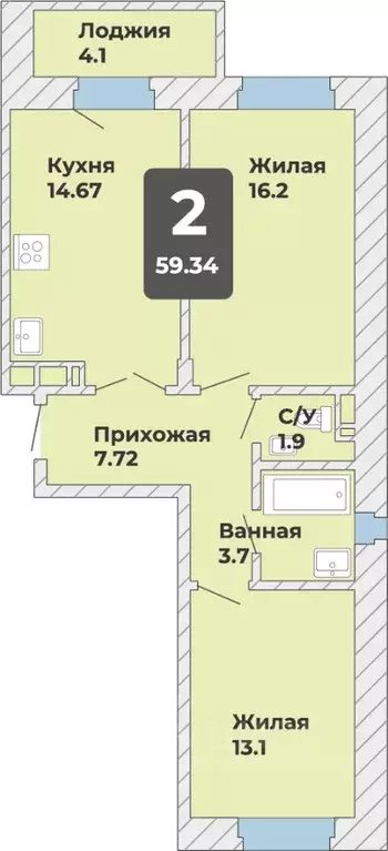 2-к кв. Чувашия, Чебоксары Новый Город мкр, ул. Новогородская (59.34 ... - Фото 0