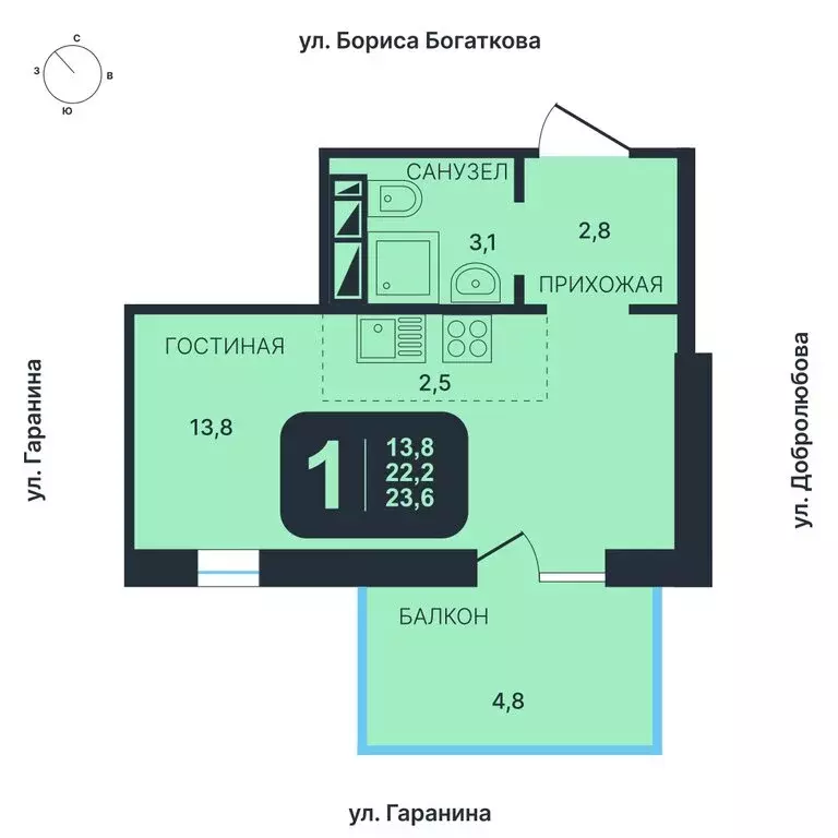 Квартира-студия: Новосибирск, ул. Гаранина (23.6 м) - Фото 0