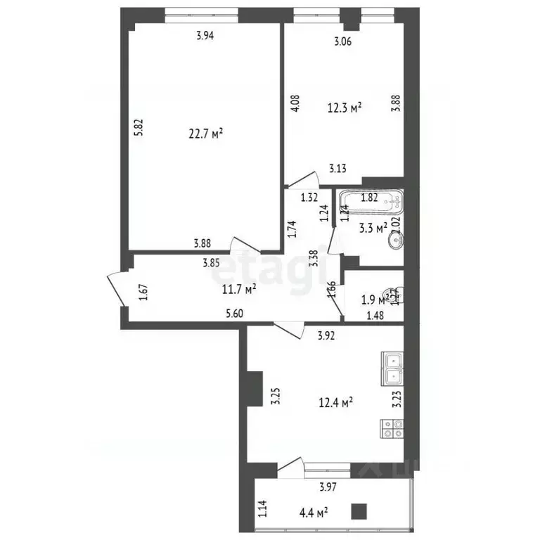 2-к кв. Башкортостан, Стерлитамак ул. Строителей, 18 (64.3 м) - Фото 2