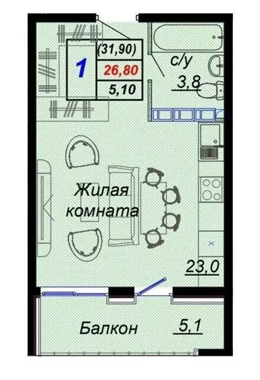 1-комнатная квартира: Краснодарский край, городской округ Сочи, ... - Фото 1