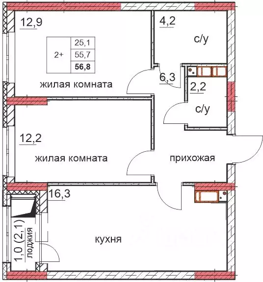 2-к кв. Нижегородская область, Дзержинск Комсомольский мкр,  (55.1 м) - Фото 0