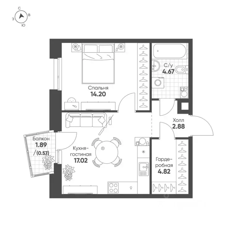 1-к кв. Татарстан, Казань Счастье в Казани жилой комплекс (44.16 м) - Фото 1