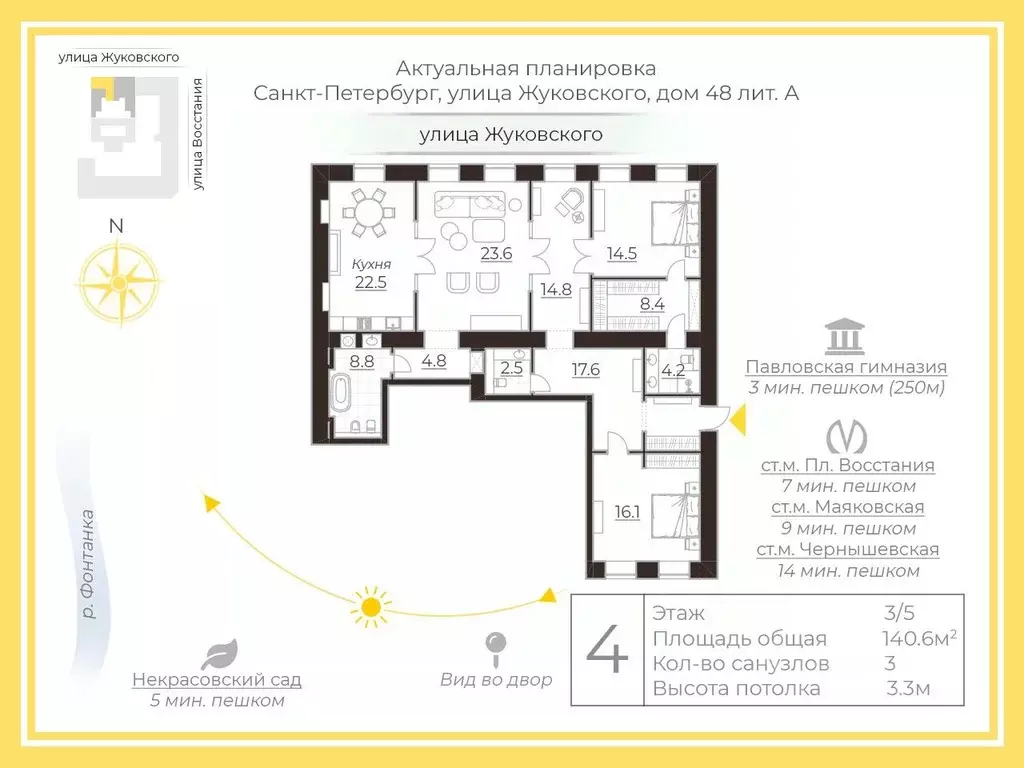 4-к кв. Санкт-Петербург ул. Жуковского, 49 (140.6 м) - Фото 1