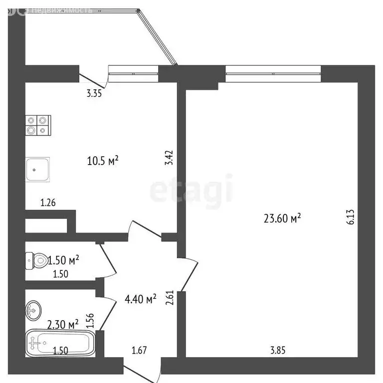 1-комнатная квартира: Тюмень, Арктическая улица, 1к1 (42.6 м) - Фото 1