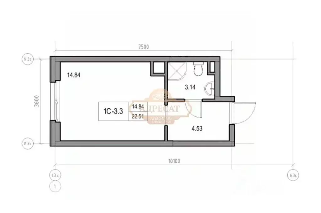 Студия Санкт-Петербург ул. Архивная, 3к1 (23.0 м) - Фото 1