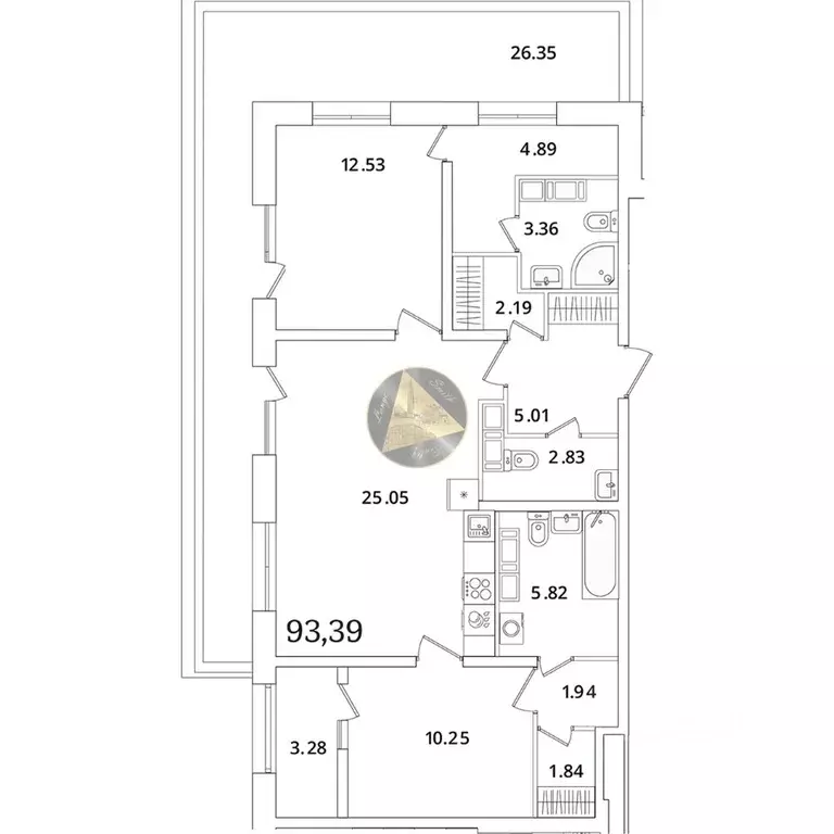 2-к кв. Санкт-Петербург просп. Маршала Блюхера, 3к2 (93.39 м) - Фото 2