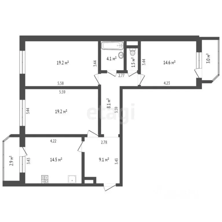3-к кв. Тюменская область, Тюмень ул. Федюнинского, 62к2 (92.5 м) - Фото 2