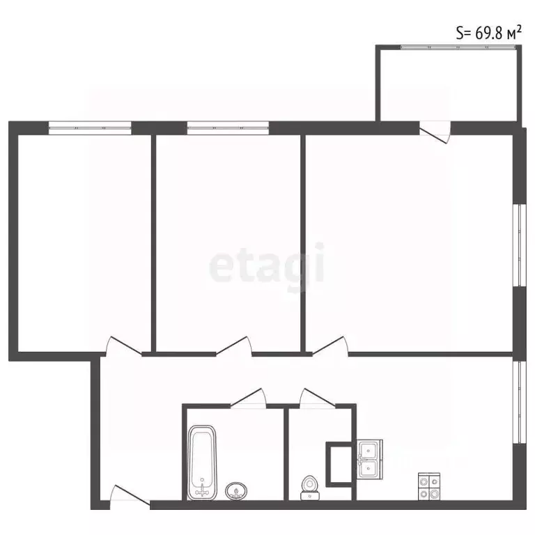 3-к кв. Санкт-Петербург ул. Парфеновская, 5с1 (69.8 м) - Фото 2