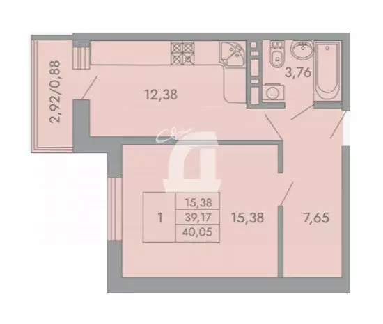 1-комнатная квартира: Яблоновский, Шоссейная улица, 65 (40 м) - Фото 1