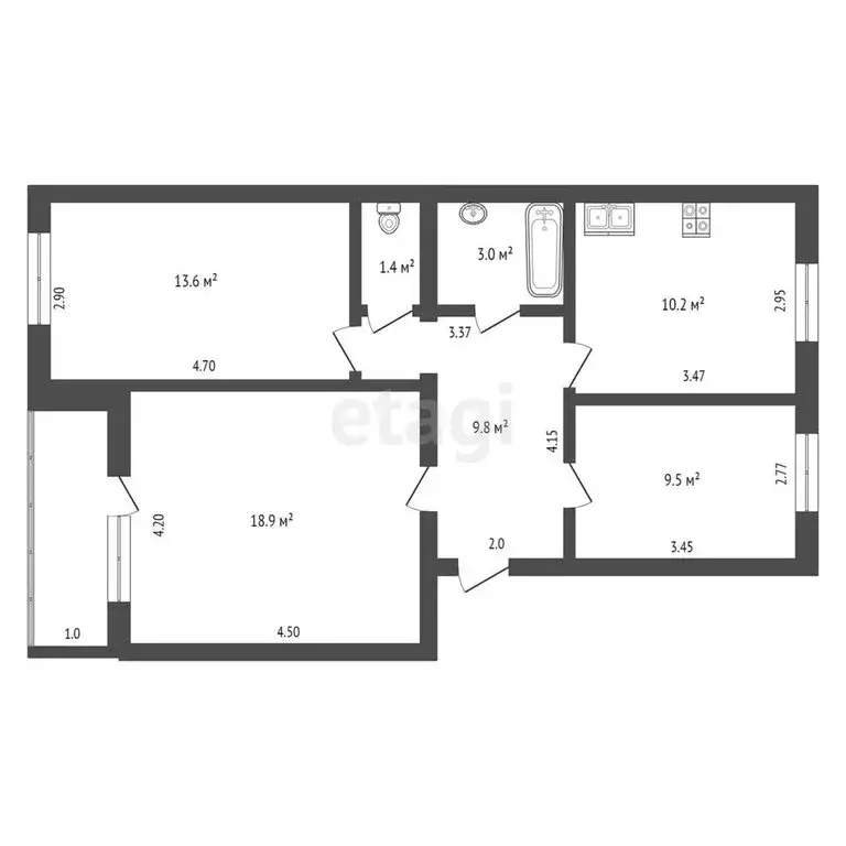 3-комнатная квартира: Заводоуковск, улица Сосновый Микрорайон, 18 (66 ... - Фото 1