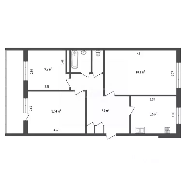 3-к кв. Татарстан, Набережные Челны 31-й комплекс, 16 (59.7 м) - Фото 2
