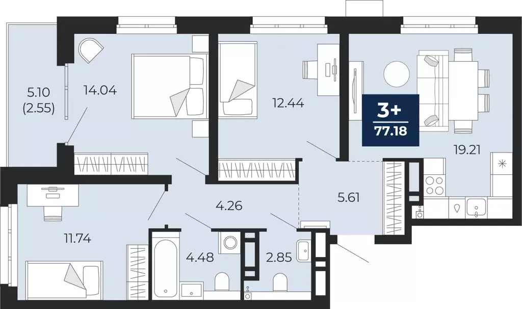 3-комнатная квартира: Тюмень, Арктическая улица, 16 (79.73 м) - Фото 1