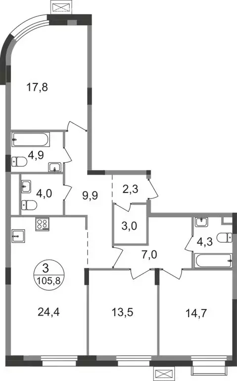3-комнатная квартира: посёлок городского типа Заречье, жилой комплекс ... - Фото 1