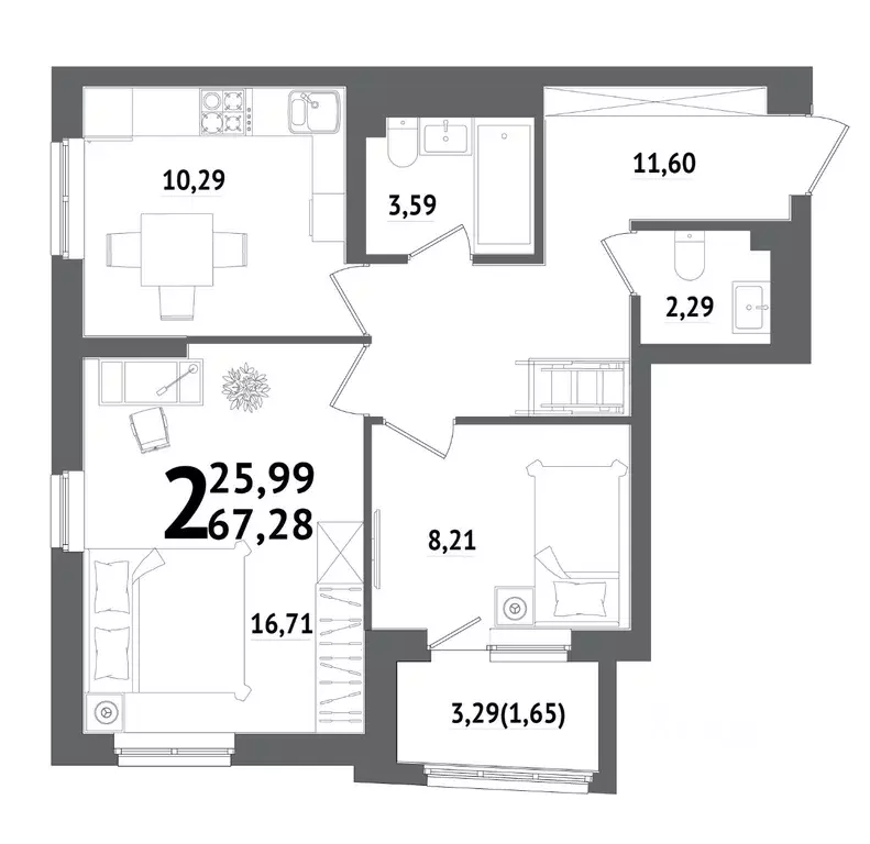 2-к кв. Башкортостан, Уфа Глумилино жилрайон, Холмогоры жилой комплекс ... - Фото 0