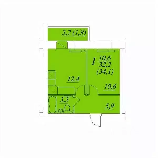 1-к кв. Вологодская область, Вологда Южный мкр,  (34.1 м) - Фото 1