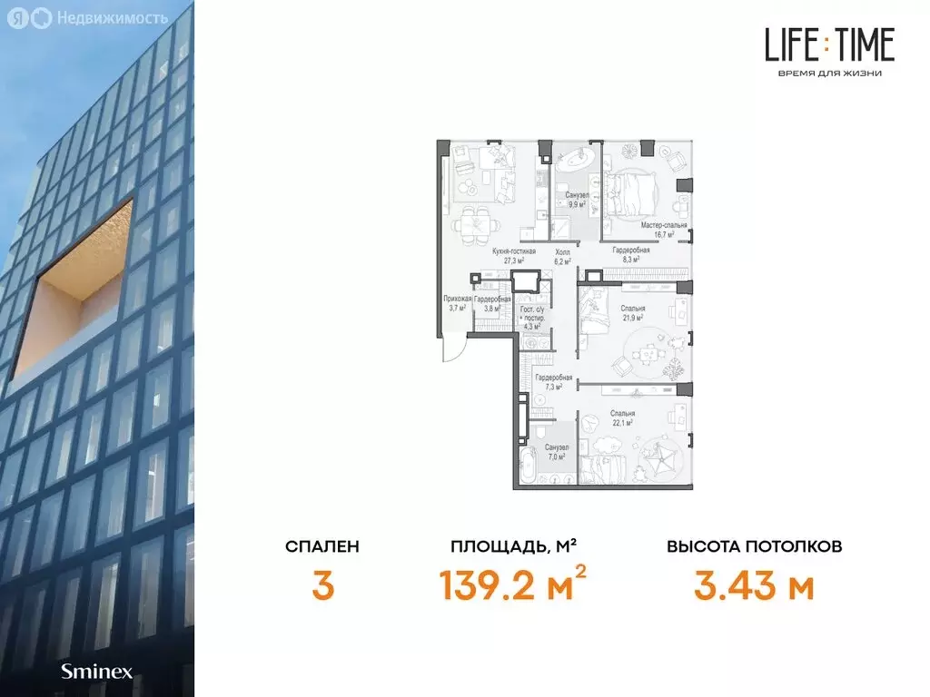 4-комнатная квартира: Москва, жилой комплекс Лайф Тайм (139.2 м) - Фото 0