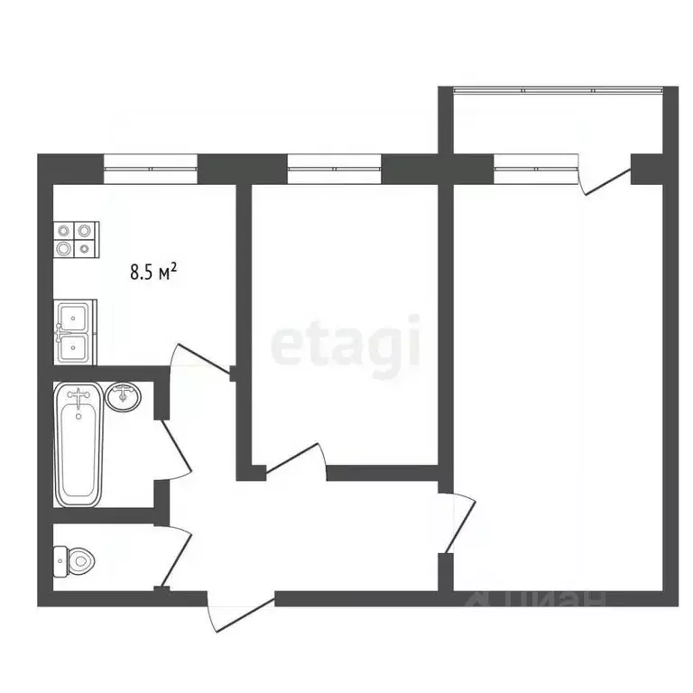 2-к кв. Архангельская область, Новодвинск Двинская ул., 45к1 (52.4 м) - Фото 2