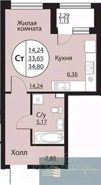 Студия Воронежская область, Воронеж Московский просп., 138 (34.8 м) - Фото 0