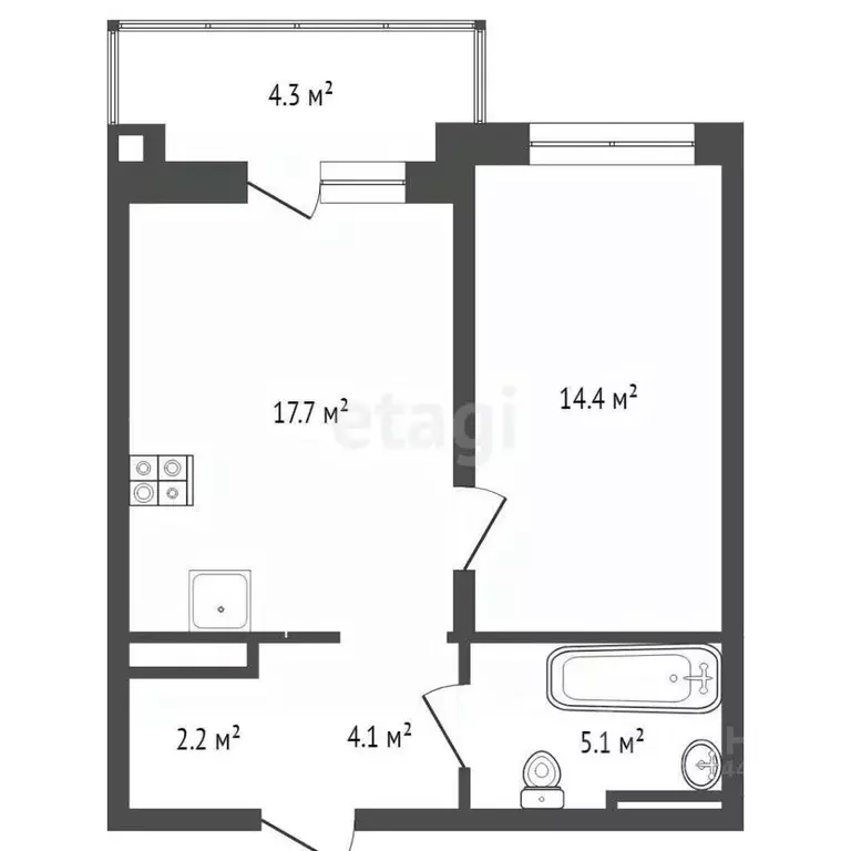 1-к кв. Тюменская область, Тюмень ул. Братьев Бондаревых, 5 (47.3 м) - Фото 1