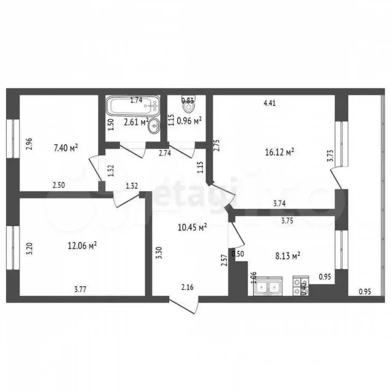 3-к. квартира, 60,5 м, 3/3 эт. - Фото 0