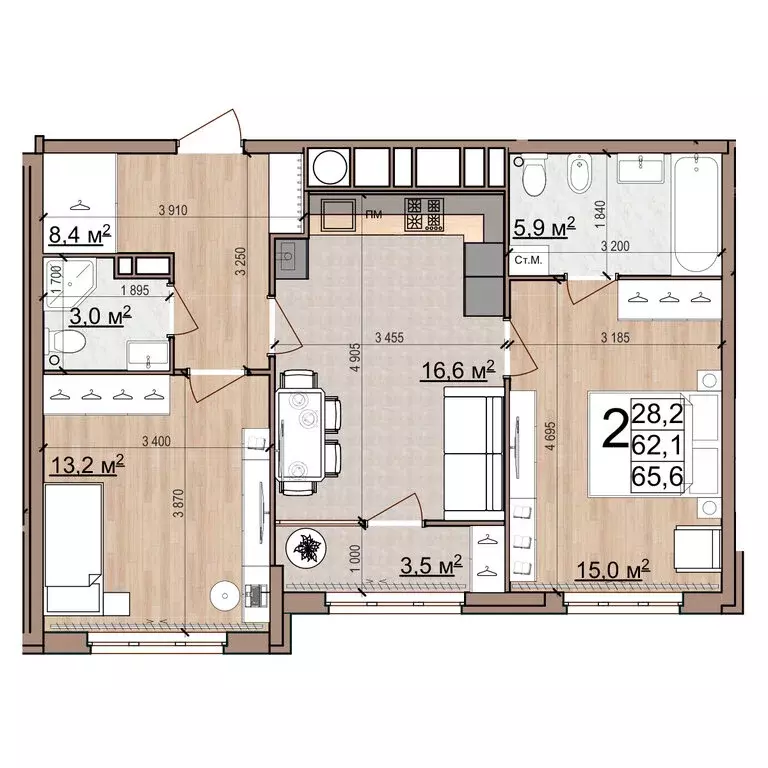 2-комнатная квартира: Рязань, район Кальное, жилой комплекс Еврокласс ... - Фото 1