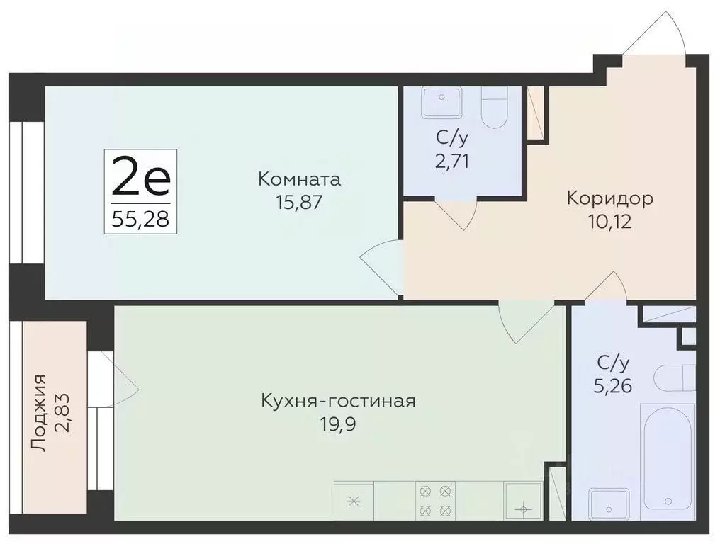 2-к кв. Воронежская область, Воронеж ул. Матросова (55.28 м) - Фото 0