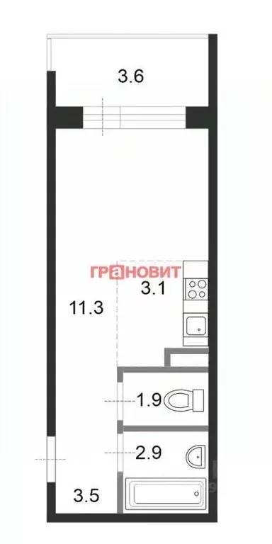 Квартира, 1 комната, 26.3 м - Фото 1