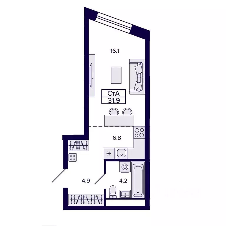 Студия Хабаровский край, Хабаровск ул. Карла Маркса, 96/1 (31.91 м) - Фото 1