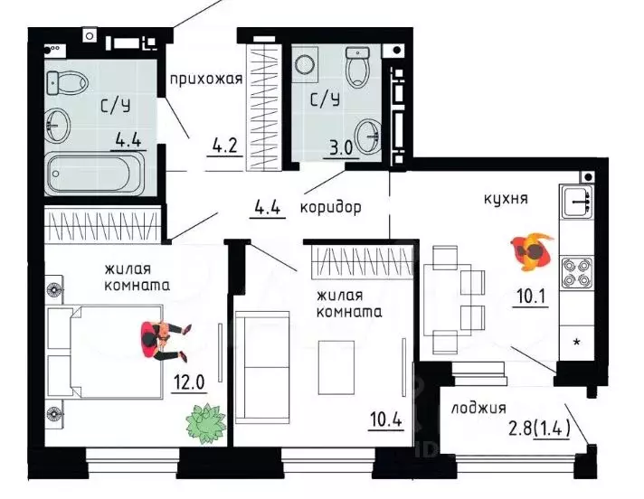 2-к кв. Пермский край, Пермь ул. Газеты Звезда, 5 (48.5 м) - Фото 1