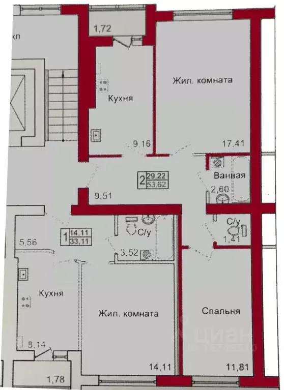 2-к кв. Калининградская область, Калининград Елизаветинская ул., 4к1 ... - Фото 2