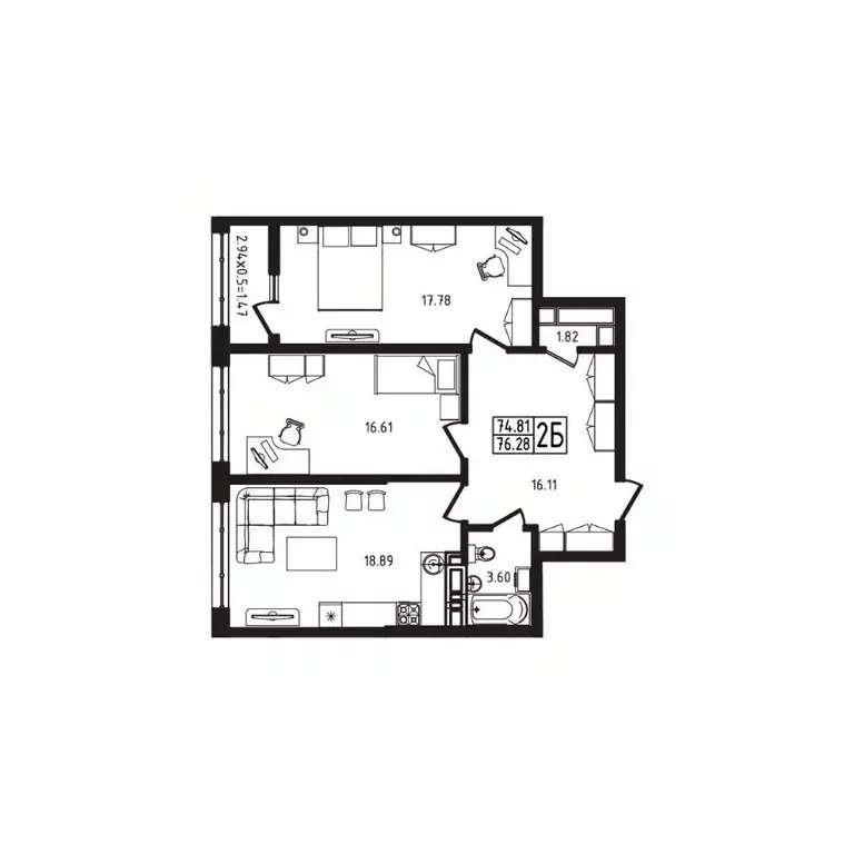 2-к кв. Адыгея, Майкоп  (76.28 м) - Фото 1