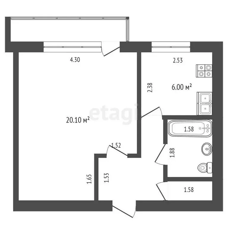 1-комнатная квартира: Аксай, улица Вартанова, 10 (33.8 м) - Фото 1